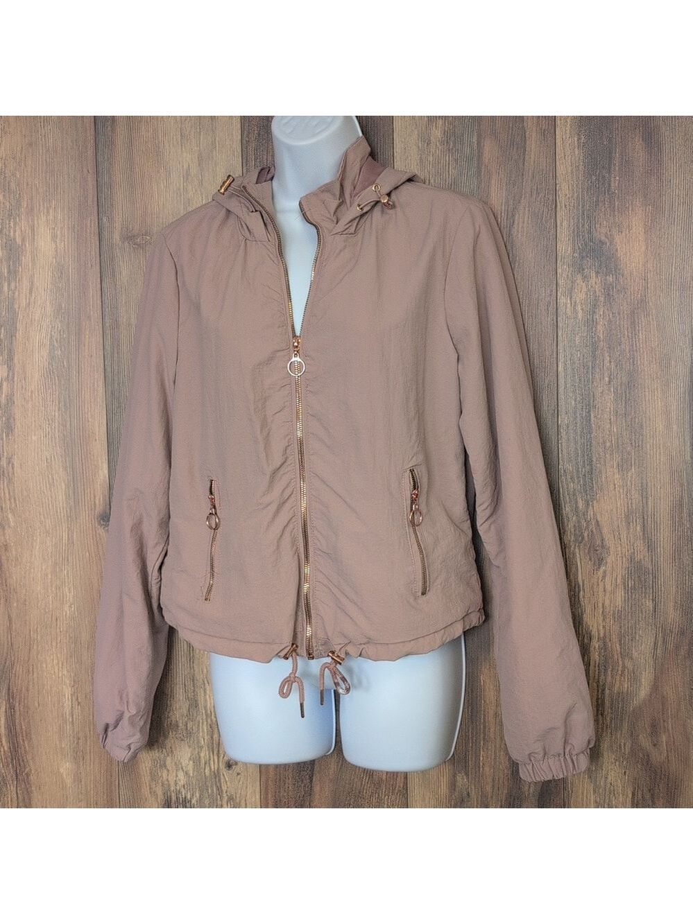 Ashley By 26 International Windbreaker Rose Gold Pink Adjustable Jacket Medium